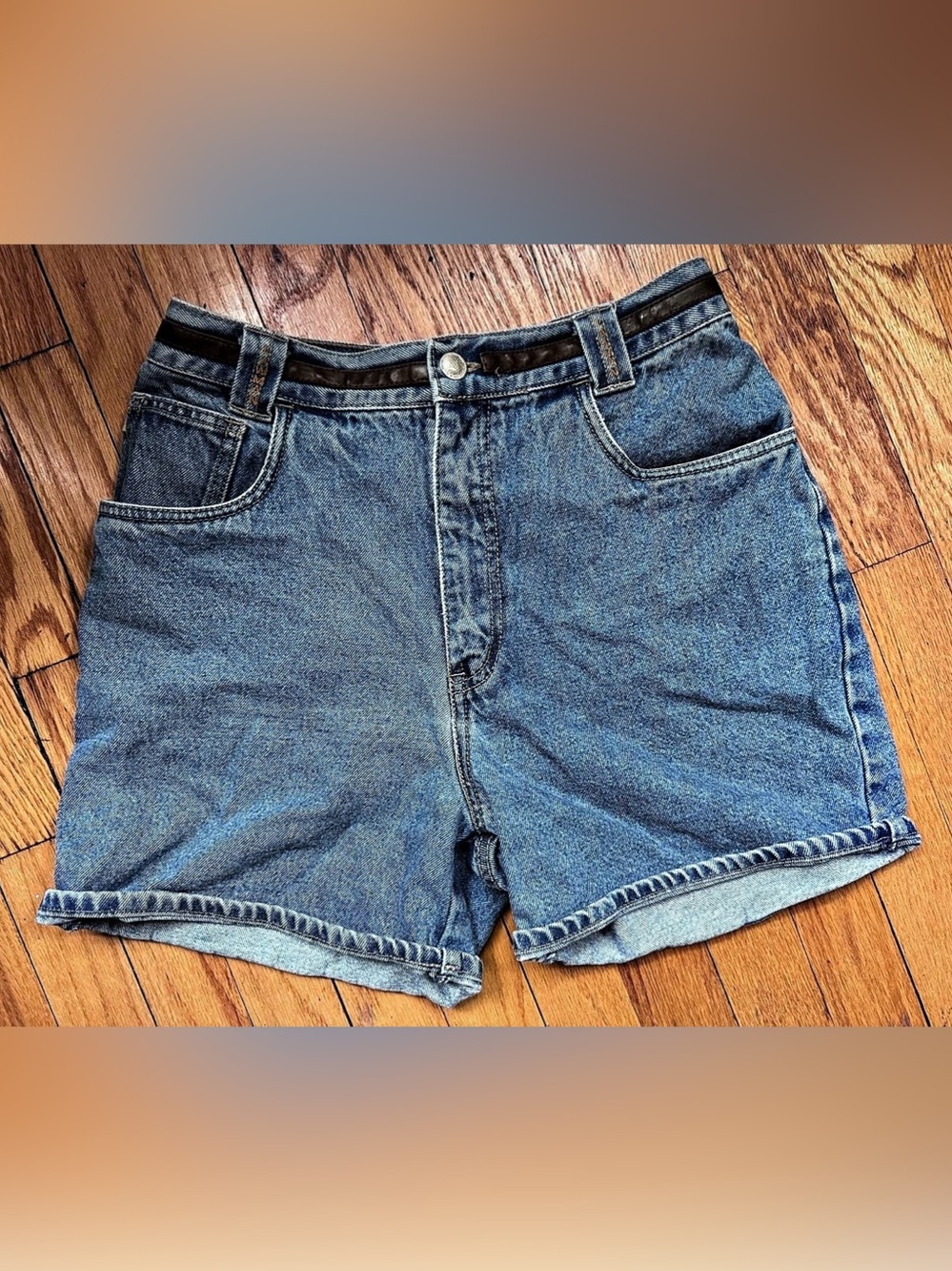 Authentic Vintage Lawman Denim Western high rise Jean Shorts with leather detail